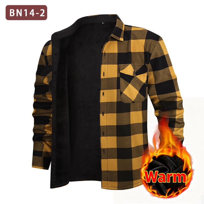 Men’s Fleece-Lined, Thickened, Multi-Coloured, Double-Pocket Checked Shirt – Casual, Loose-Fitting, Warm Men’s Shirt