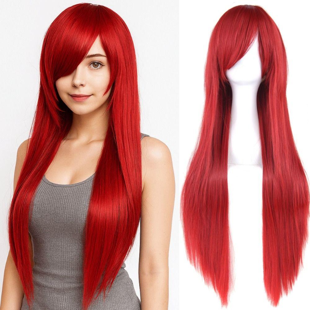 Layered Long Synthetic Hair 80cm Anime Straight Hairpiece Halloween Cosplay Wigs Cosplay Party