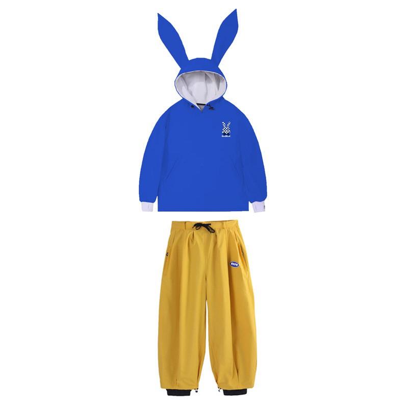 Mens Waterproof Ski Suit Set With Thick Insulated Pants Hooded Jacket Rabbit Ear Design Multi-Color Options Winter