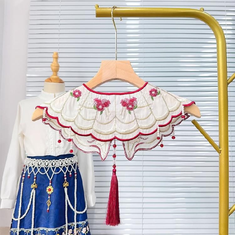 Китайские жемчужные кисточки Ложный воротник Винтажная вышивка Кролик Цветок Шаль Шарф