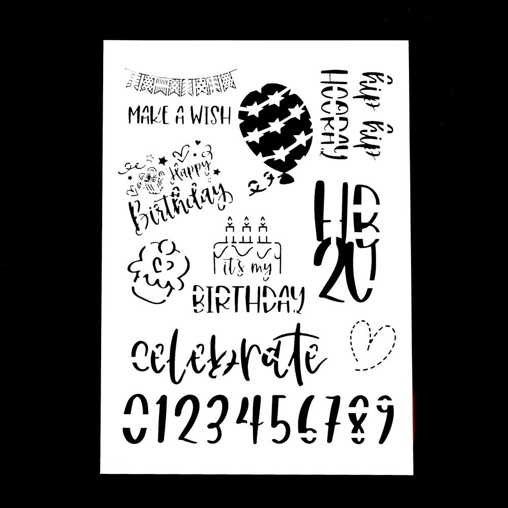 Декоративный многоразовый трафарет на день рождения, размер А4, трафареты для рисования для поделок, скрабукинг, роспись по дереву, холсту, полу, стенам и плитке