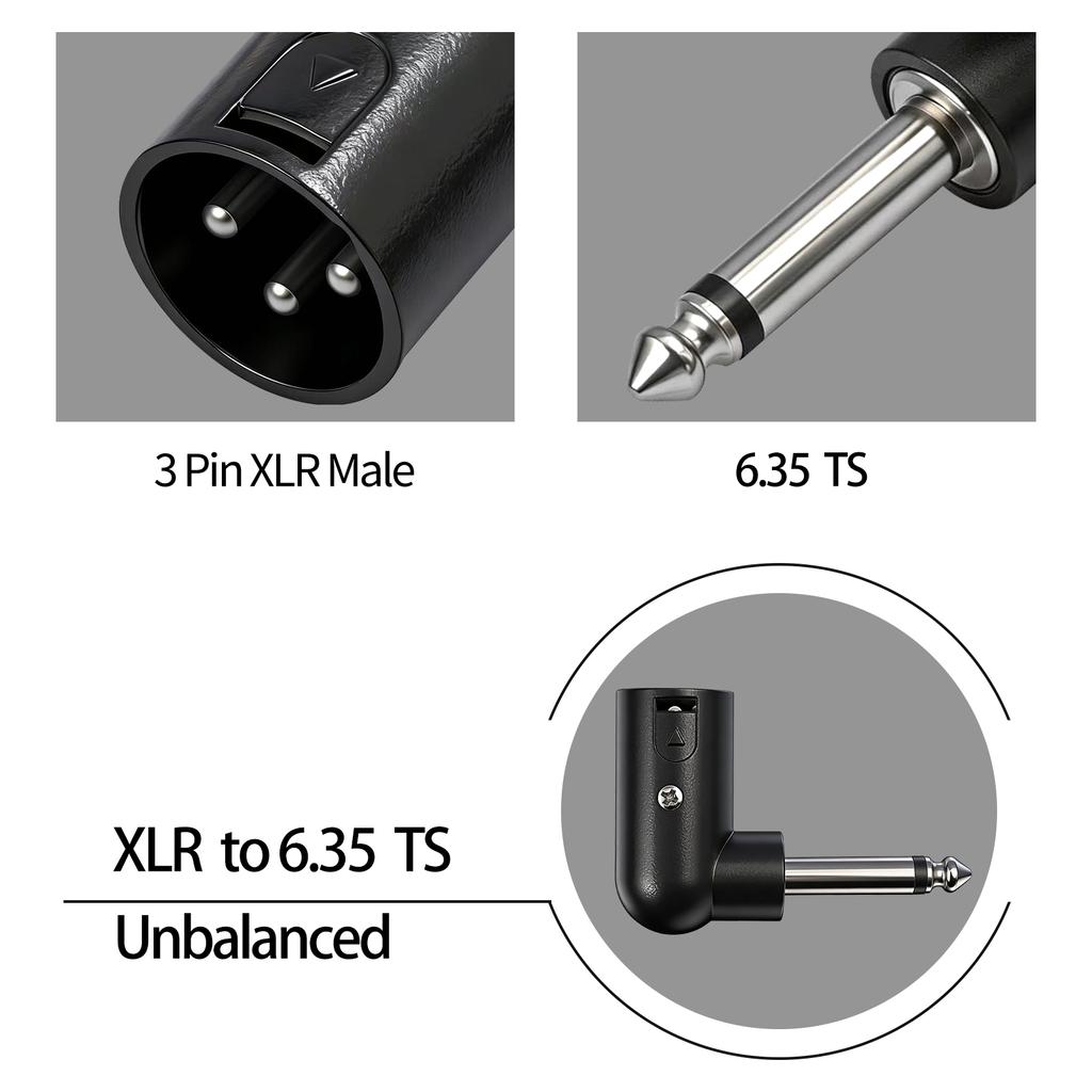 90 Degree 6.35mm Male To XLR Male Unbalanced Adapter Microphone Unbalanced Adapter Mono Right Angle Audio Connector