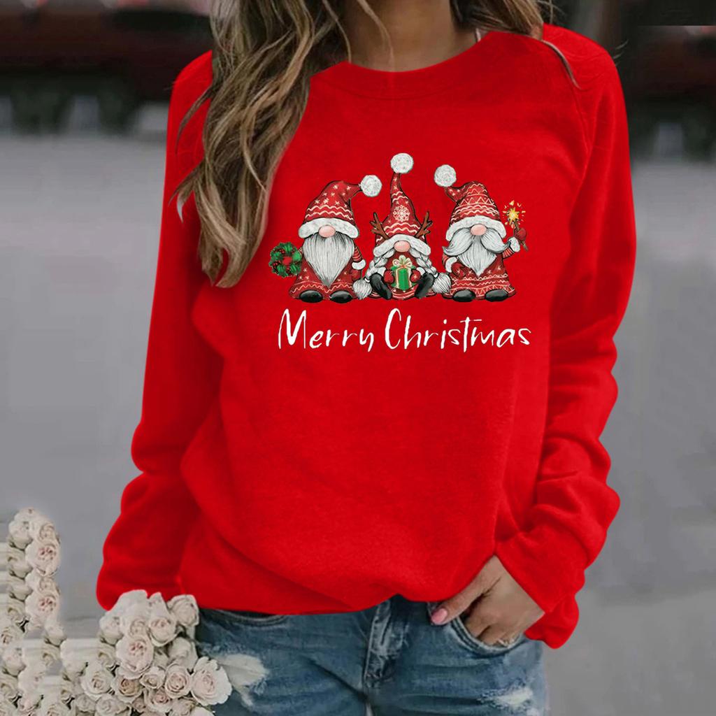 Женский повседневный модный рождественский пуловер с длинным рукавом и круглым вырезом с принтом
