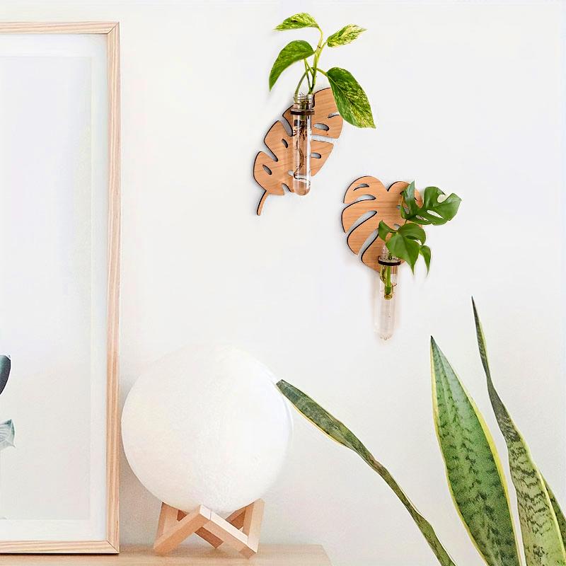 1PC Wall Planters Home Decor Wooden Bohemian Plant Hangers Wall-Mounted Plastic Tube Leaf Shape Hanging Shelf