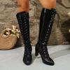 Модные женские ботильоны с острым носком 2025 осень-зима шнуровка сапоги для верховой езды боковая молния массивный высокий каблук ботфорты Mujer