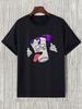 [Funny Cartoon Graphic Tee] Trendy Cartoon Graphic Print T-shirt - Men's Casual Funny Round Neck Tee For Summer