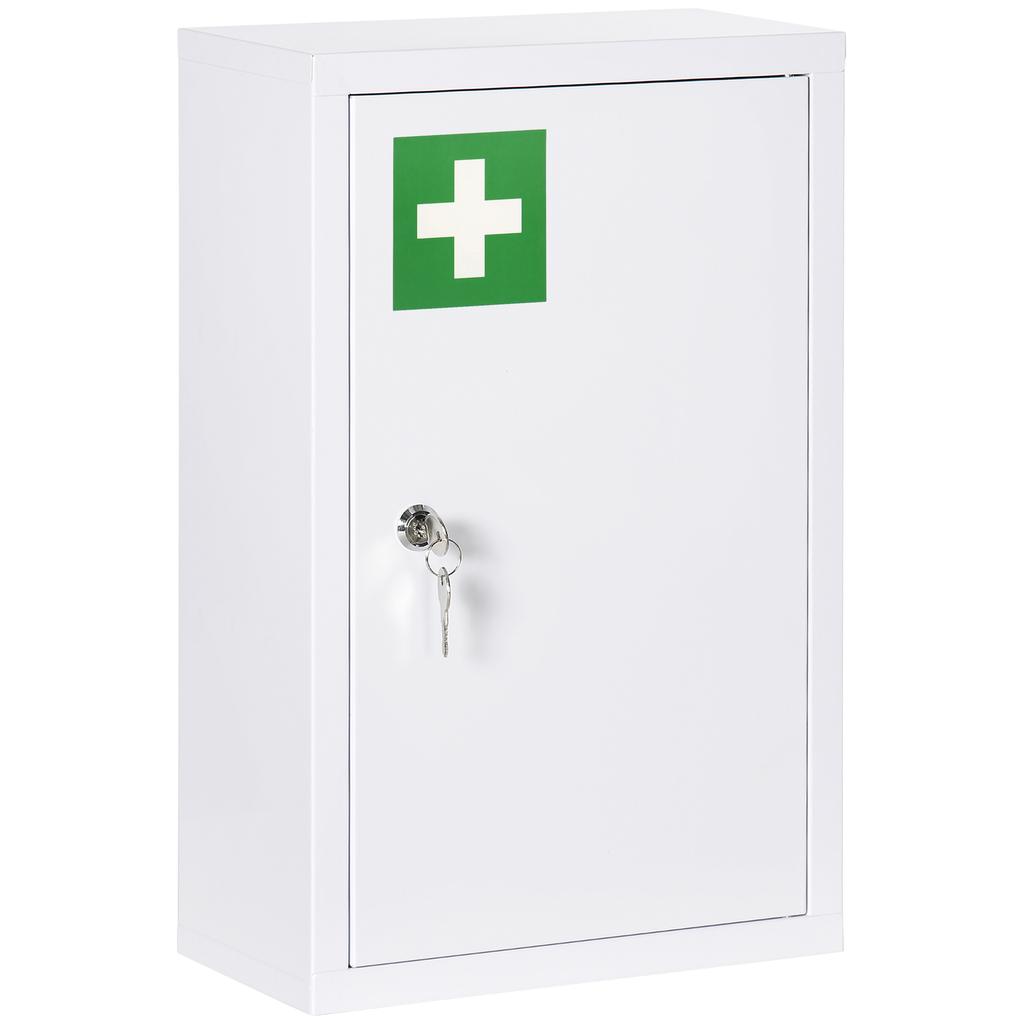 Medicine Cabinet, 3 Compartments, Lockable Door, Sturdy Steel Housing, White, 30 x 14 x 46 cm