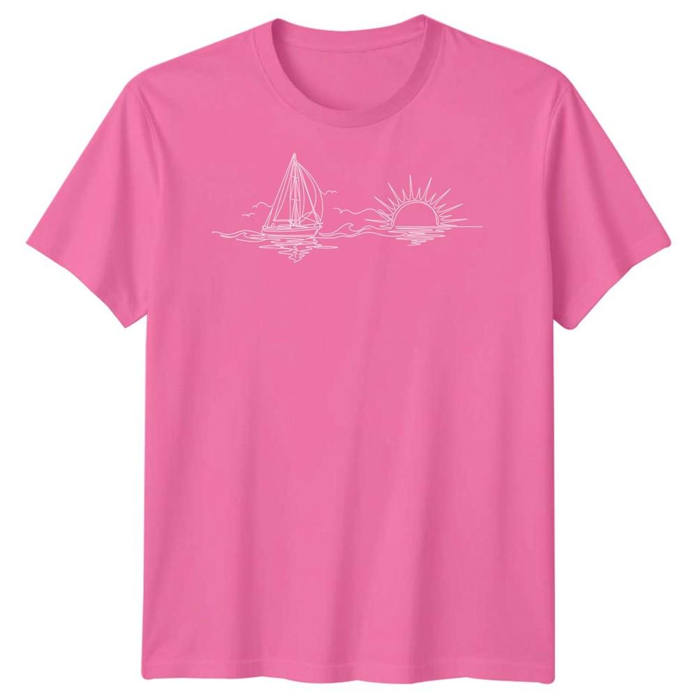Sailboat Sunset Sailing Travel Unisexs TShirt Ocean Line Art