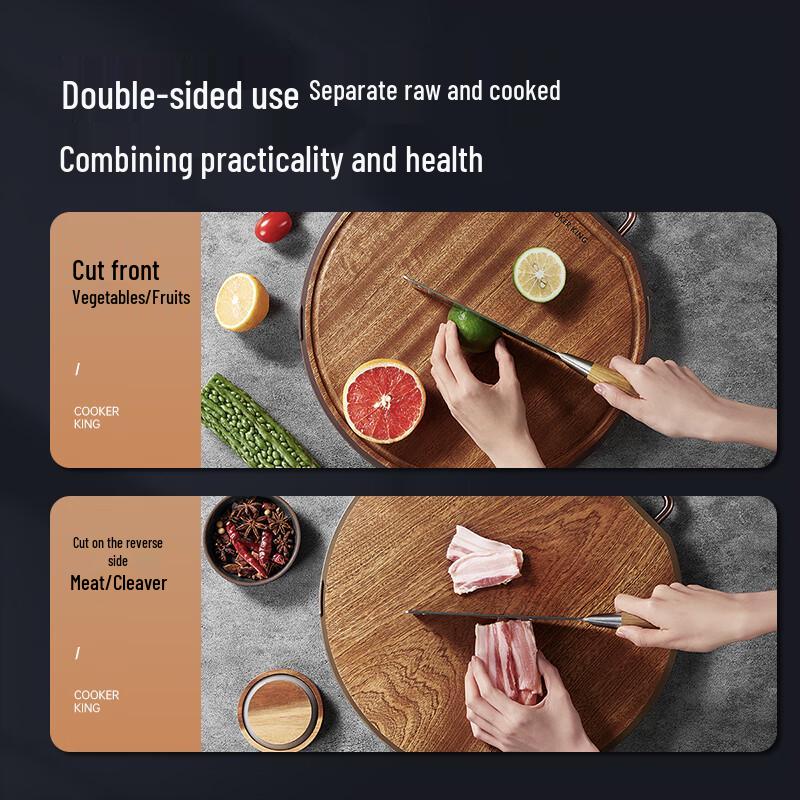 COOKER KING Ebony Wood Round Double-Sided Cutting Board