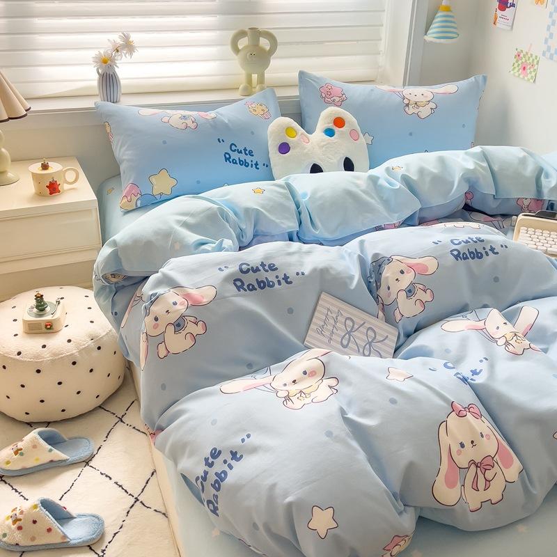 Набор из 4 предметов Класс А Материнский Младенческий класс Маленький Свежий Шлифованный Набор из 4 предметов Приятная к коже Простыня Стиранный хлопок Пододеяльник Общежитие Набор из 3 предметов