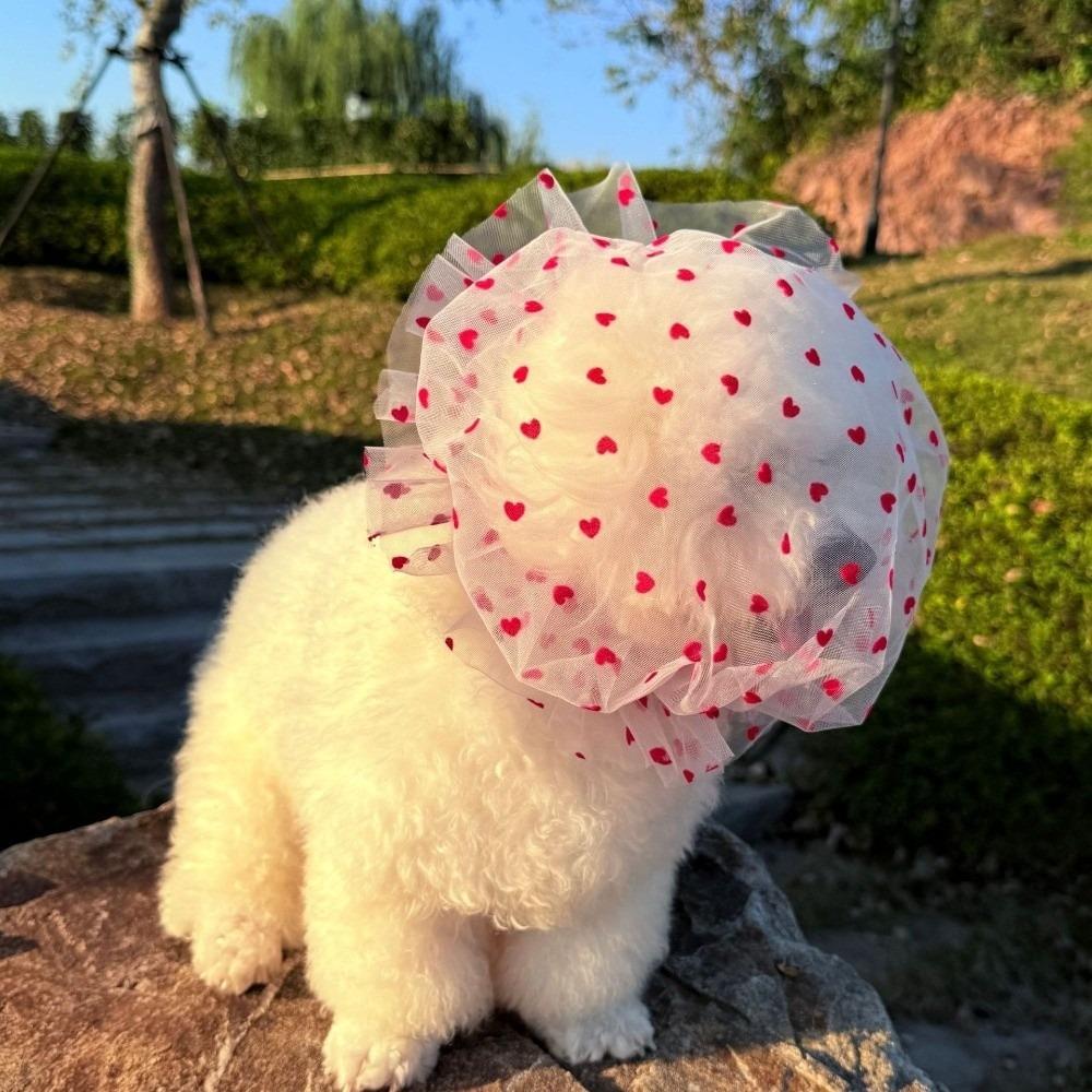 Mesh Pet Anti-Mosquito Headgear Breathable Love/Wave Point Pattern Dog Decorative Headgear Adjustable Dog Face Mask
