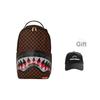 Sprayground Shark Large Logo Shark Mouth Transparent Chewing Checkerboard PVC Backpack Men Backpack Brown W1045708