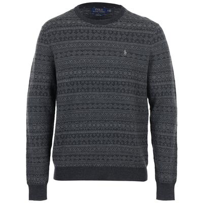 Polo Jacquard Pony Logo Вышитый шерстяной свитер с круглым вырезом и длинными рукавами, мужской свитер Серый MNPOSWE16810421-C60