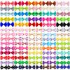 100PCS New Dog Bows With Rubber Bands Solid Polka Dot Style Handmade Puppy Bows Hair Supplies Pet Grooming Accessories For Dogs