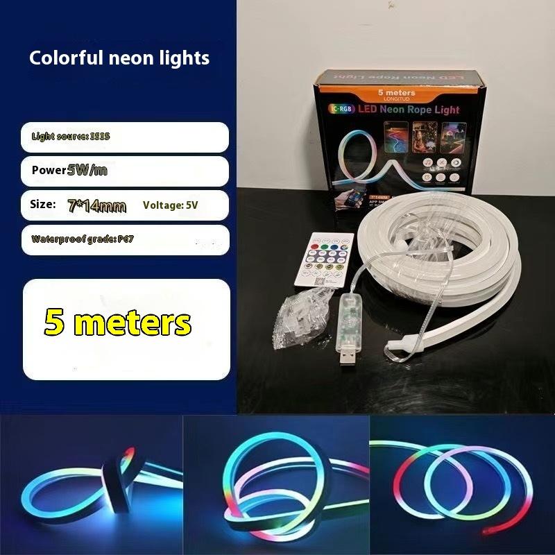 5V Rgbic Neon Led Strip Lights Neon Rope Light With Music Sync Diy Rgbic Dreamcolor Chasing Strip Tape For Home Decor Lighting