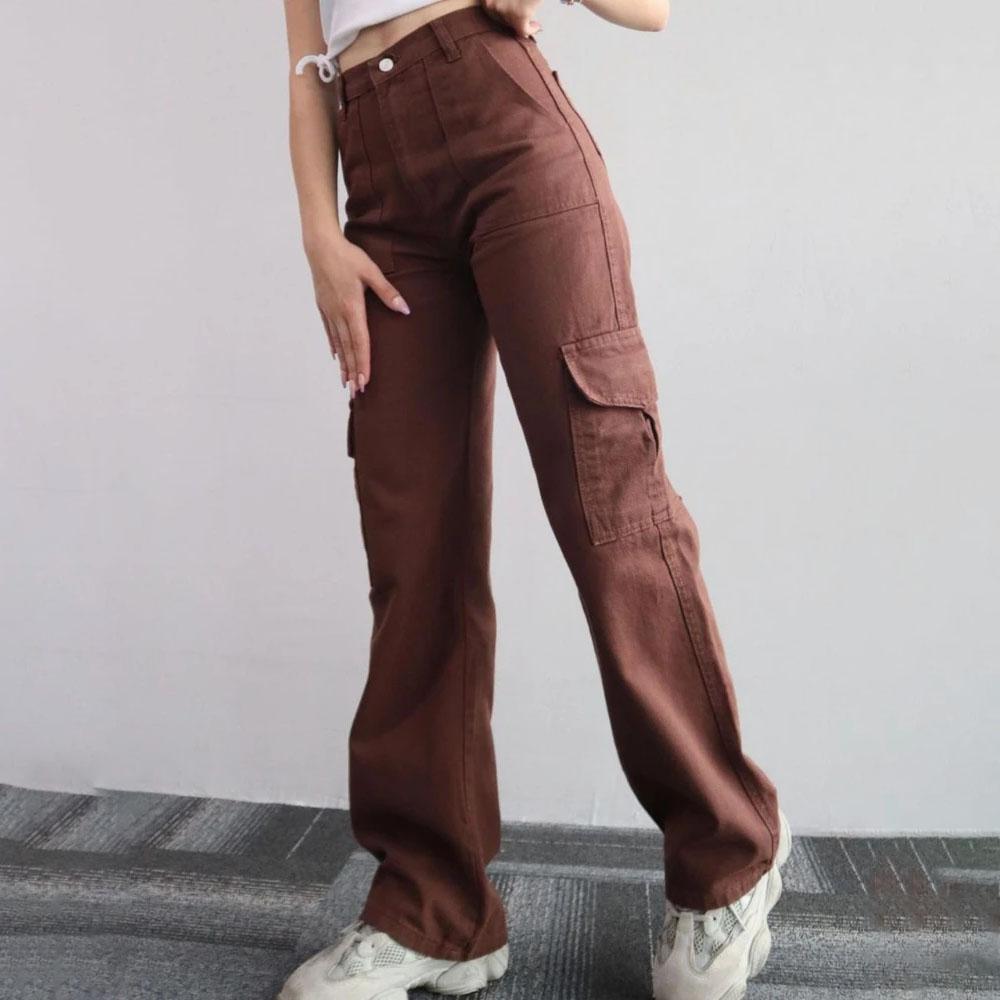 Y2K Women Vintage Cargo Pants Streetwear Korean Harajuku Parachute Pants Beige Sweatpants Wide Leg Joggers Trousers