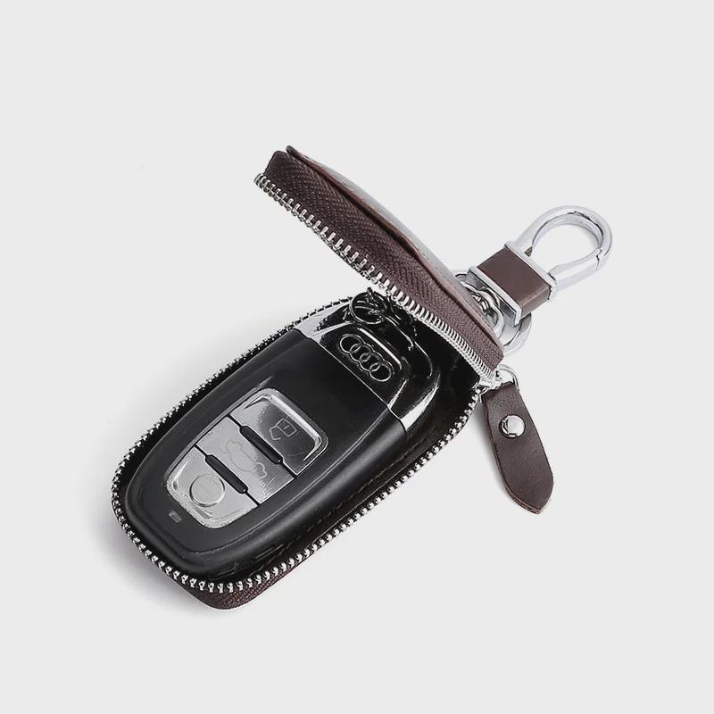 Men's Retro Wax Leather Car Key Holder - Genuine Leather Waist-Hanging Protection Cover