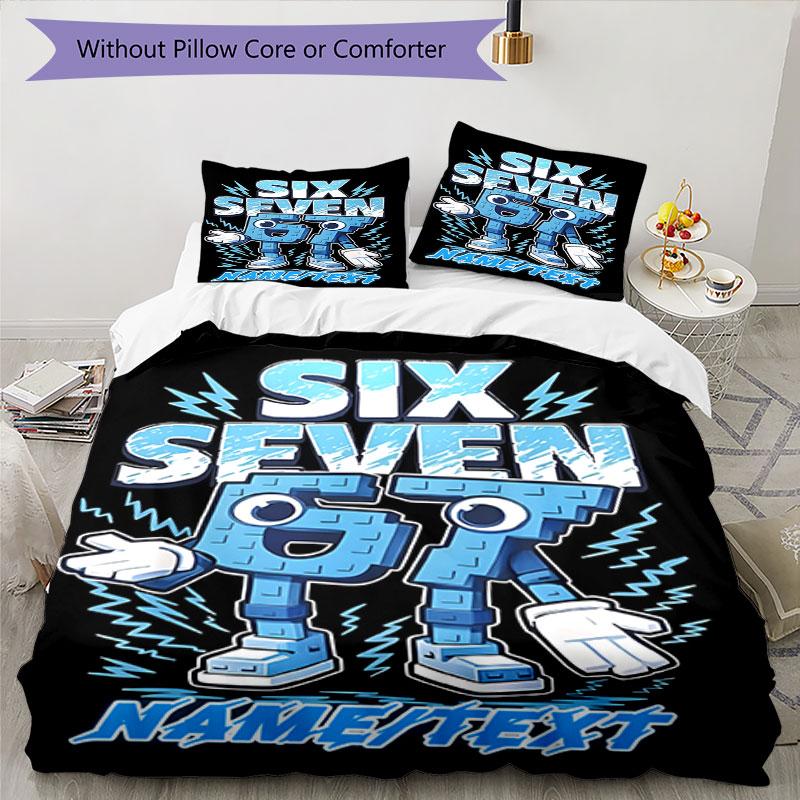 3PC Custom Name "Six Seven Robot Energy" Bedding Set Printed Bedding Set Duvet Cover Closure Includes 1 Duvet Cover & 321 Pillowcases for Bedroom