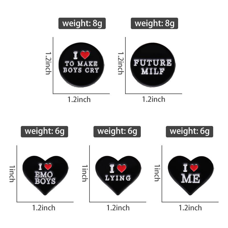 Я Люблю Себя Эмалевые Значки На Заказ Броши Я Люблю Эмо Парней Будущая MILF Значки на Лацкан Черное Сердце Панк Украшения Подарок для Друзей