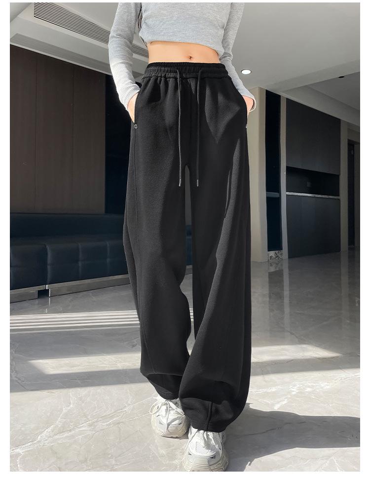 Женские серые спортивные брюки с высокой посадкой, маленького размера, с широкими штанинами - стиль весна 2025
