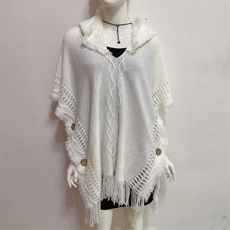 Shawl Spring, Autumn and Winter Oversized Sweater Button Hooded Cape Shawl