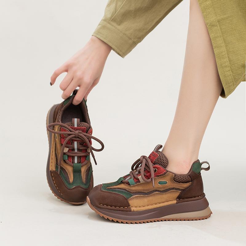 Summer new top layer cowhide retro comfortable commuting casual sports style front lace up women's shoes
