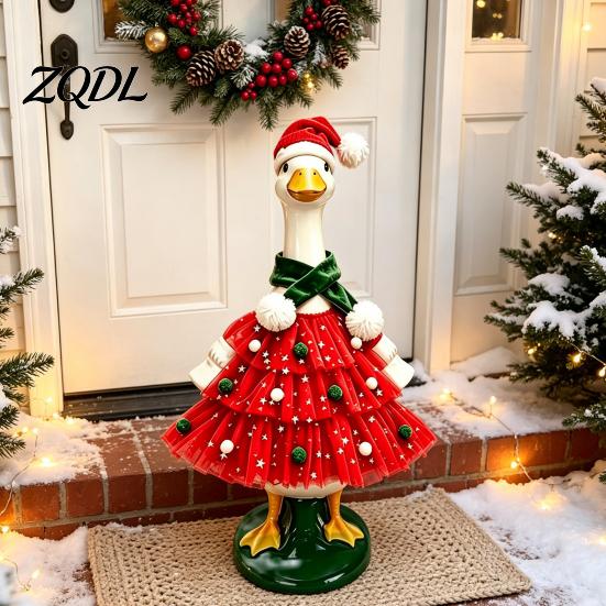 Holiday Porch Goose Clothes Christmas Outfit, Santa Dress with Plush Scarf And Decor for Garden Hat Apparel, Festive Winter Costume Outdoor Lawn Cute