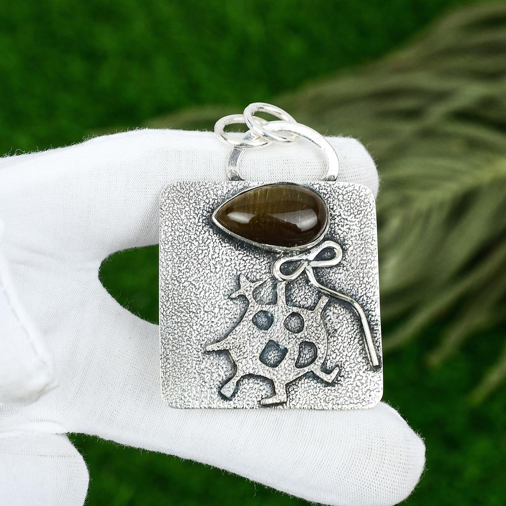 Friendship Day Sale Sterling Silver Tiger Eye Gemstone Wedding Pendant Jewelry