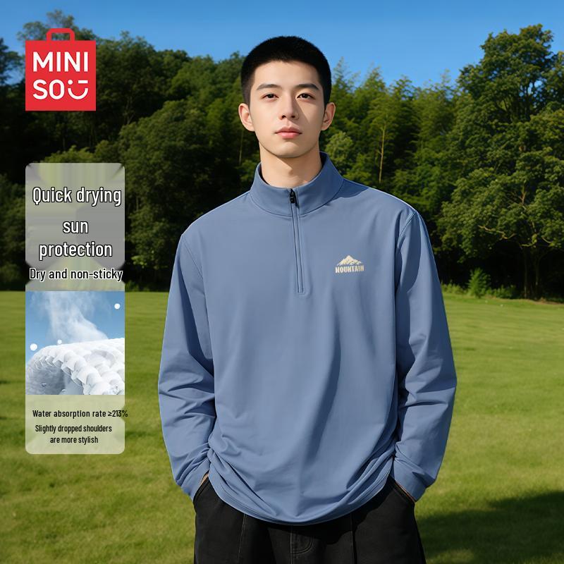 MINISO Men's Quick-Dry Half-Zip Long Sleeve Fitness T-Shirt