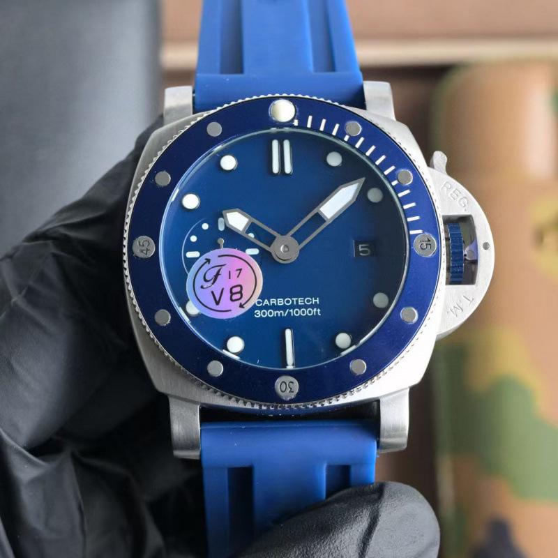 Мужские автоматические часы Panerai High Fat Da Hai 44 мм с холщовым и резиновым ремешком.