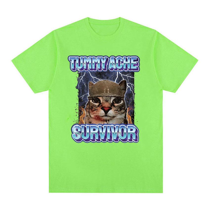 Винтажная футболка «Я пережил боль в животе», забавный мем с котом, мужская и женская одежда, модная футболка с коротким рукавом, повседневные футболки из чистого хлопка
