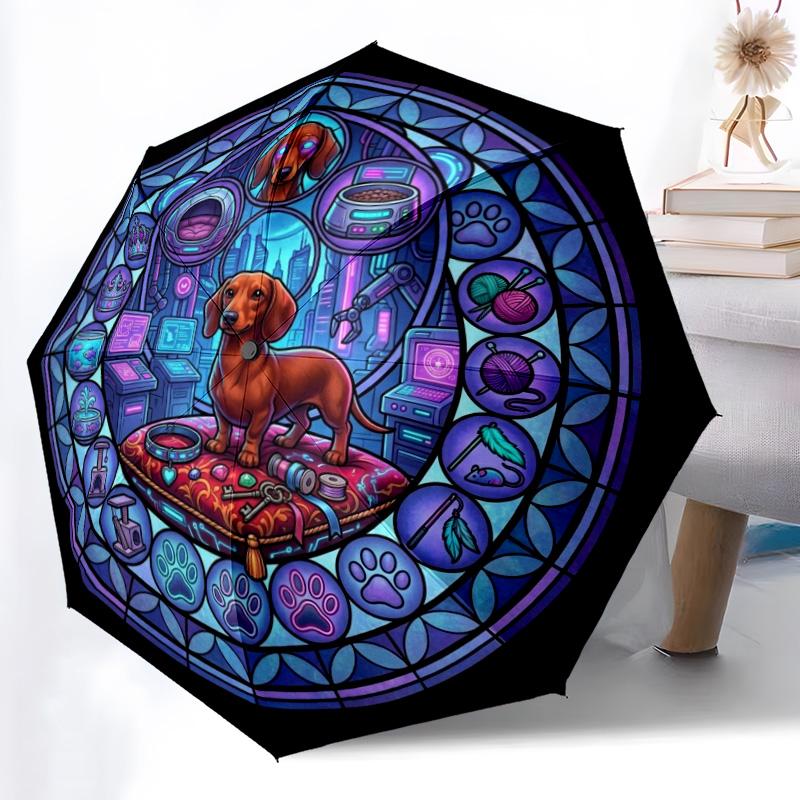 Cybernetic Canine Crown pattern umbrella, portable and foldable design, 8 ribs, a casual accessory for Halloween, Christmas, and birthday gifts.