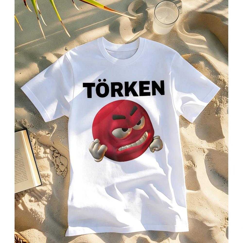 Мужская Женская Турецкая Мемная Футболка с Жирным Шрифтом TORken Красное Лицо Дизайн 180гсм Повседневная Футболка с Коротким Рукавом Мужчины Женщины Все Сезоны