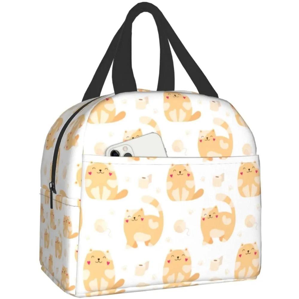Cat Insulated Lunch Bag Reusable Cooler Thermal Tote Bag with Front Pocket for Women Men Travel Work Hiking Picnic Lunch Box