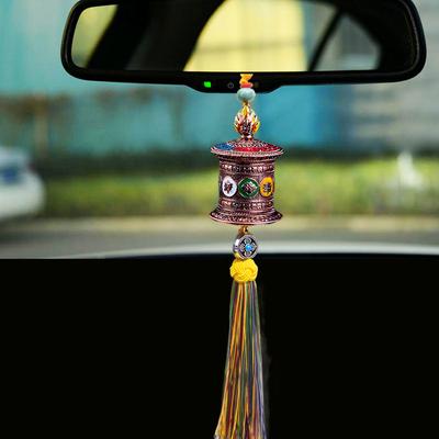 Тибетский стиль Благоприятный автомобильный кулон Сплав Молитвенное колесо Цветная кисточка Автомобильное зеркало заднего вида Подвеска Аксессуары для салона автомобиля