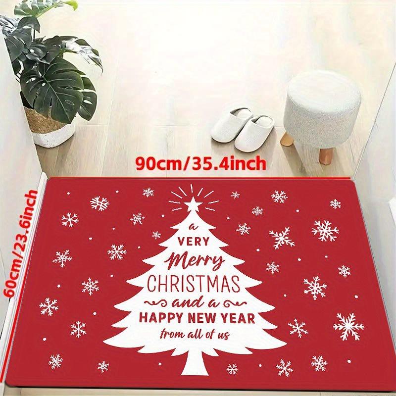 1Pcs Anti Fatigue Kitchen Rugs Red Christmas Tree Print Waterproof Non-Slip Thick Cushioned Kitchen Mat Heavy Duty Comfort Standing Mat for Kitchen