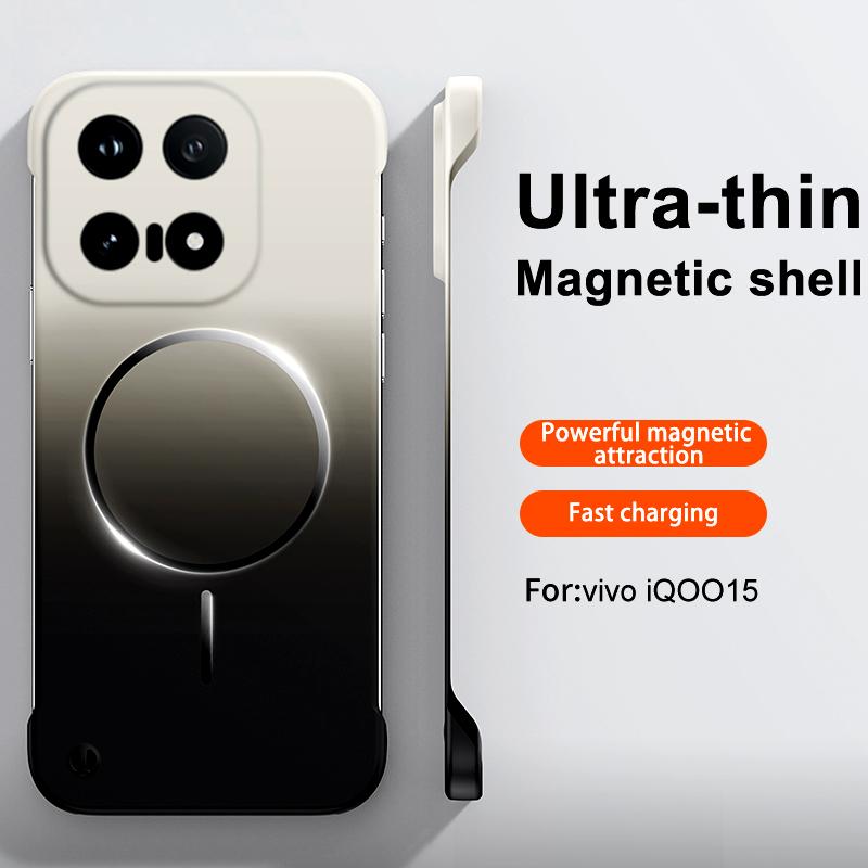 Безрамочный Матовый Металлический Чехол Для Телефона Magsafe Для VIVO X300 Pro IQOO 15 Neo 11 Беспроводная Зарядка Градиентная Магнитная Крышка