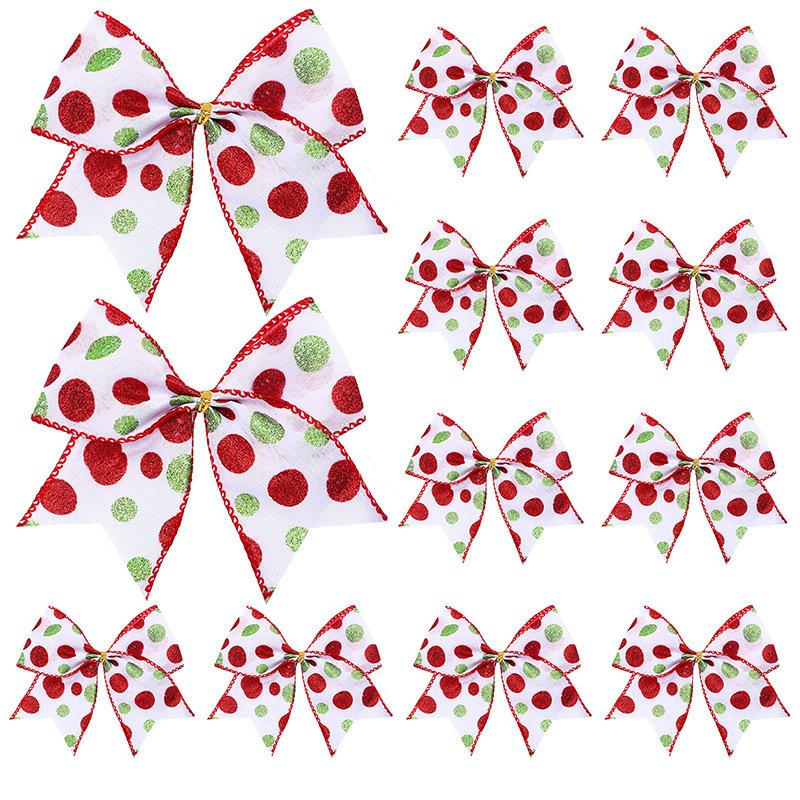 12PC Red and Green Christmas Polka Dot Bow Decorative Bow for Party Festive BowSet Xmas Wreath Holiday Elf Tree Garland Decora