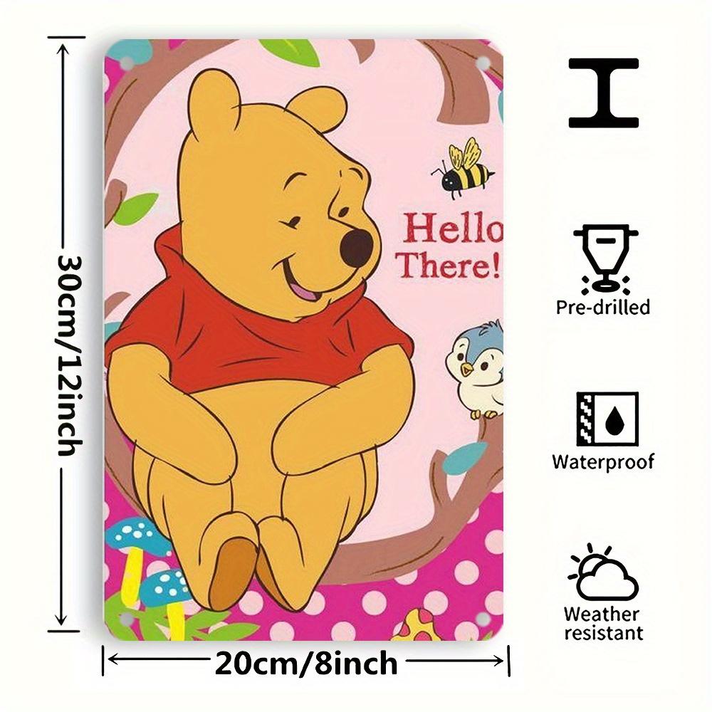 1pc "Hello There!" Metal Tin Sign 8x12 Inch - Vintage Wall Art with Winnie, Piglet, Tigger & Eeyore, Colorful Floral & Polka Dot