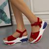 Large Size Two-color Sole Sandals Women's Summer New Color Matching Muffin Thick Sole One-word Buckle Women's Sandals