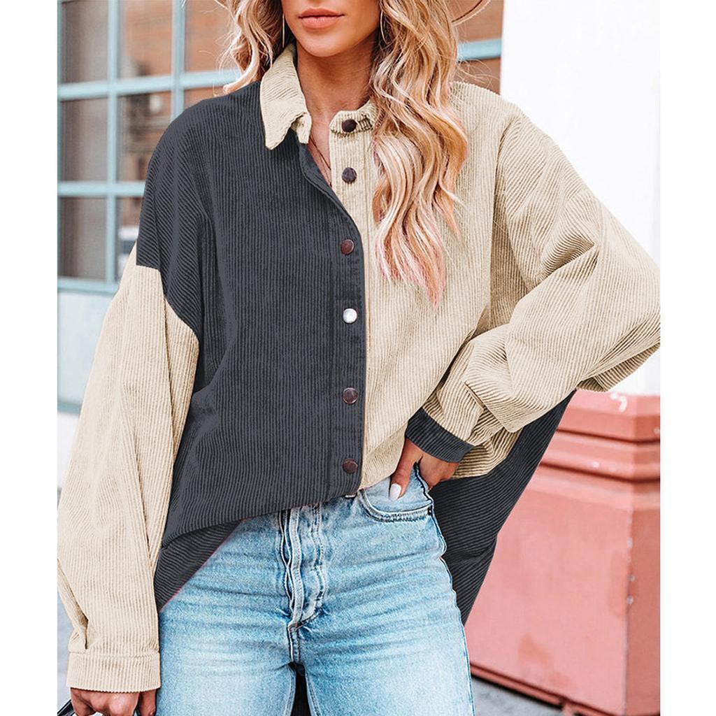 Женская свободная повседневная рубашка с цветными блоками и длинными рукавами на пуговицах с лацканами, верхняя часть, рубашка с длинными рукавами