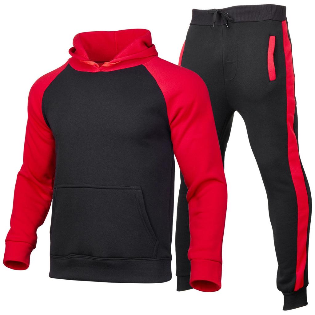 Men's Casual Hooded Two-tone Sweatshirt, Men's Fleece Warm Sports Sweatshirt And Pants Set