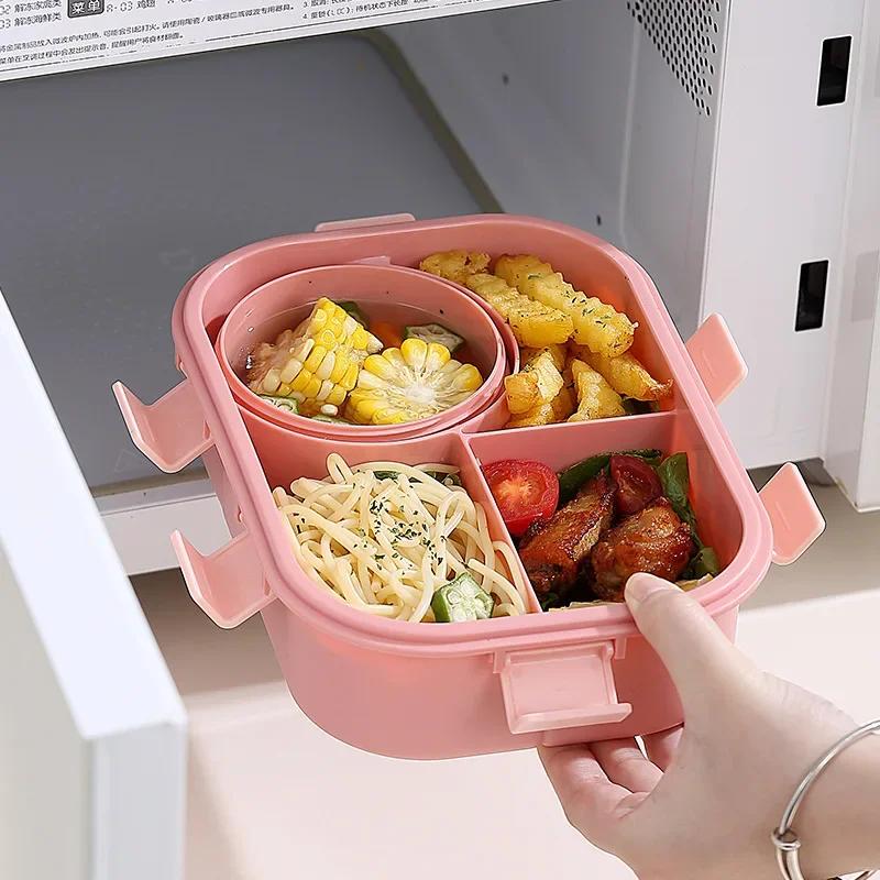 Портативный ланч-бокс с отделениями, ланч-бокс с суповой миской, ложкой, пряжкой, герметичный ланч-бокс, контейнер для еды для пикника и кемпинга