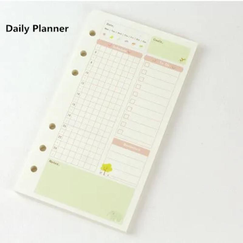 A5 A6 Kawaii 45 листов Блокнот с отрывными листами Бумага для заполнения Спиральный переплет Индекс Внутренняя страница Ежедневная Ежемесячная Еженедельная повестка дня