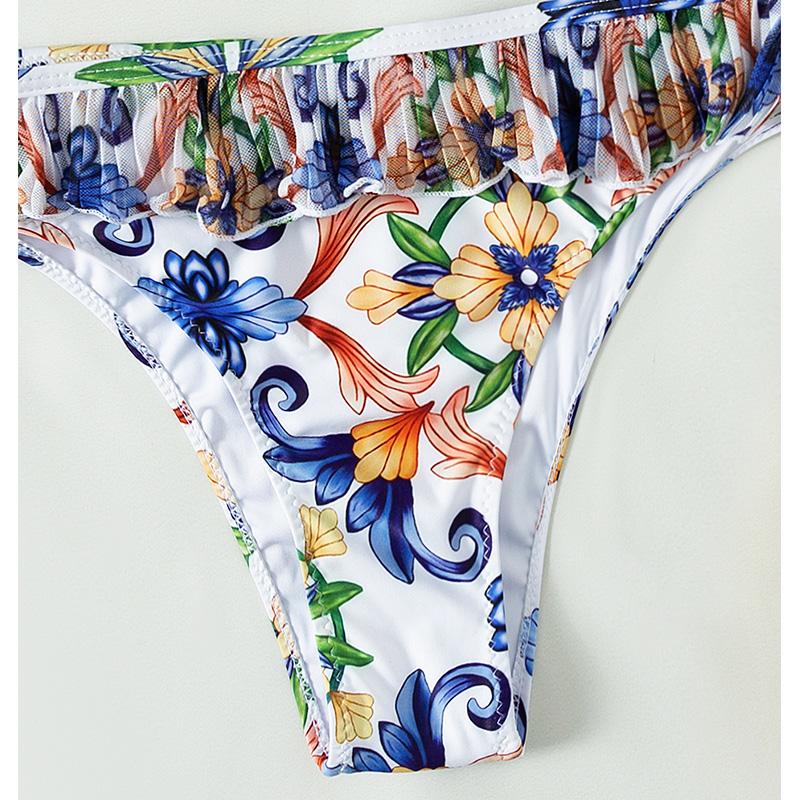 Летний сексуальный кружевной купальный костюм 2 шт. с цветочным принтом комплект бикини Push Up Купальники Женская пляжная одежда