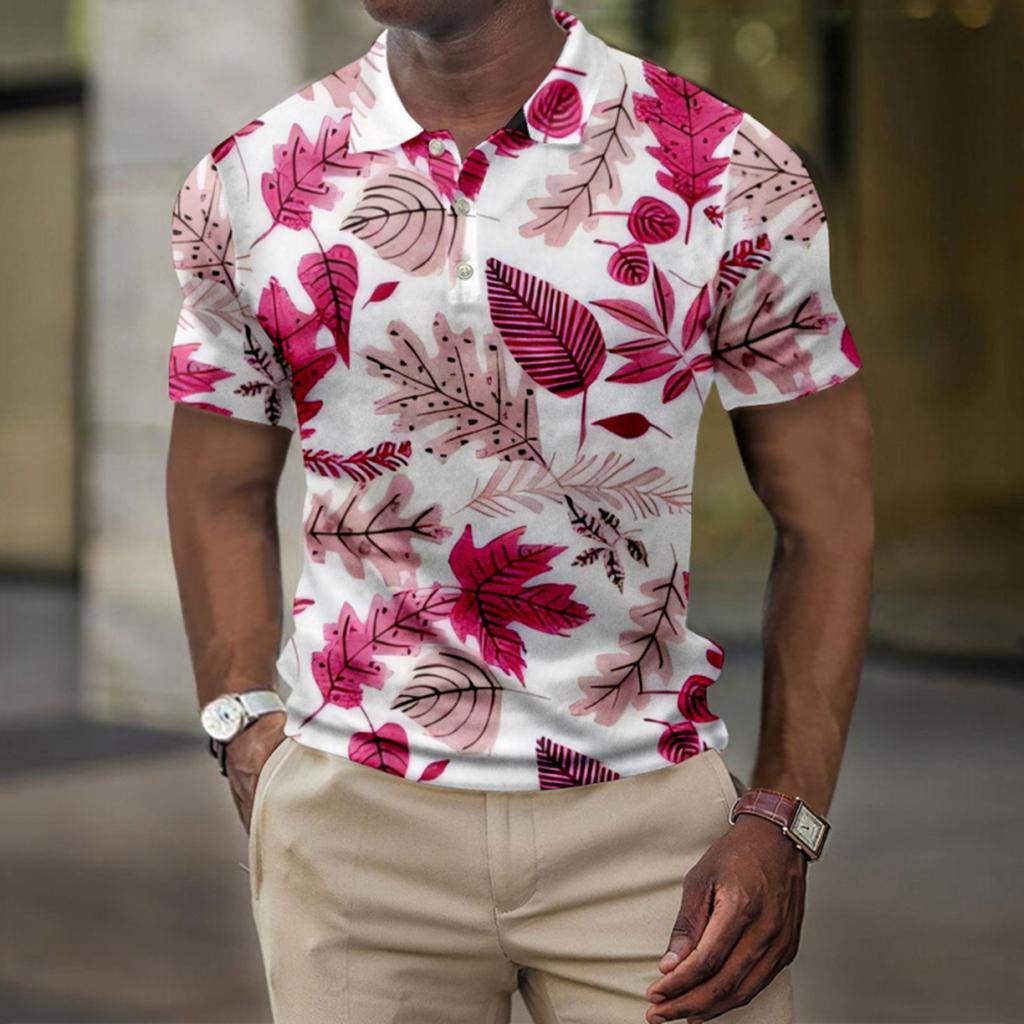 Men's Summer Hawaii Printed Golf Shirt Botton Short Sleeve Top Men's Casual Fashion Shirt