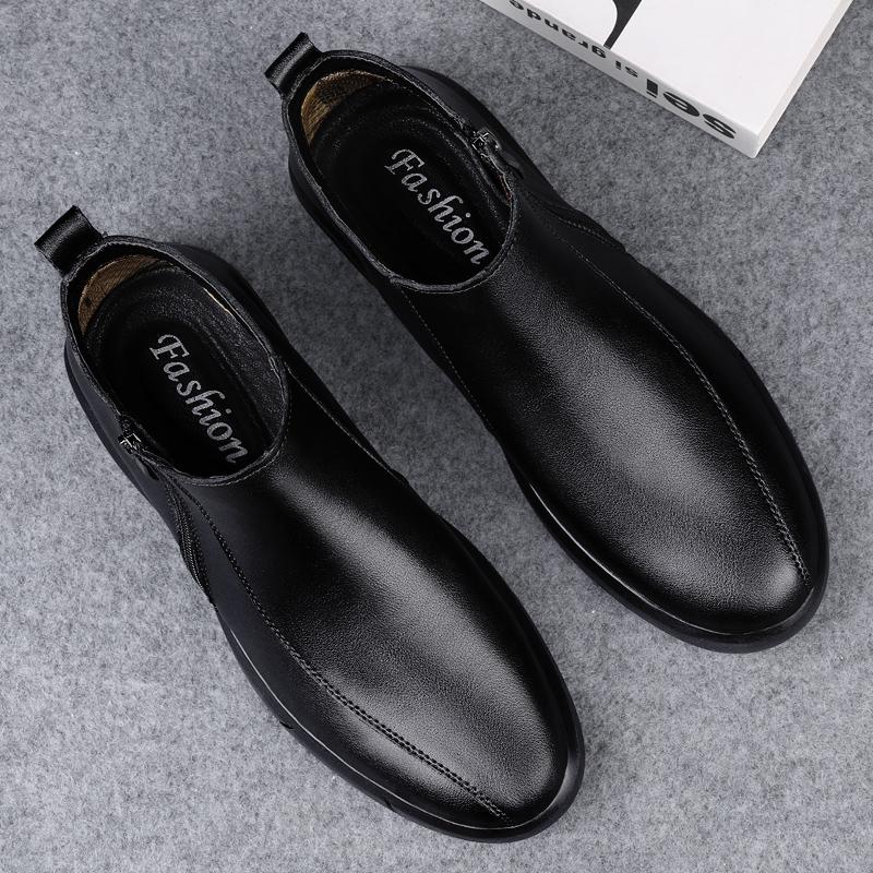 Мода Зима Деловая Мода Мужская Высокое Качество Мужская Обувь Деловая Формальная Кожаные Ботинки Классические Плюшевые Сохраняют Тепло Застежка-молния Короткие Ботинки