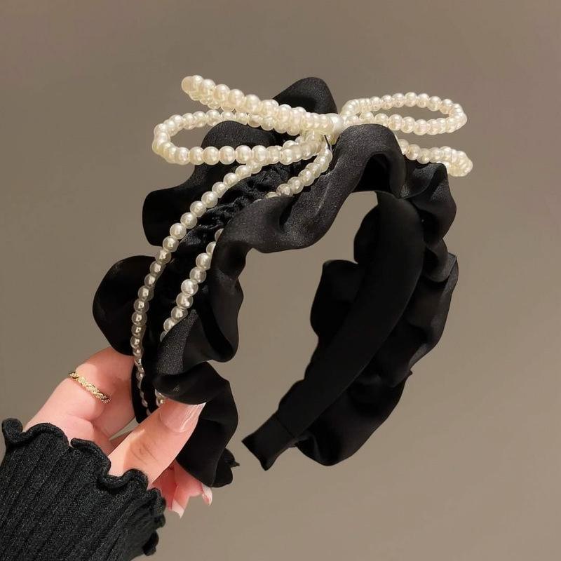 Изысканная плиссированная повязка на голову с жемчужным бантом: Модный и универсальный аксессуар для волос