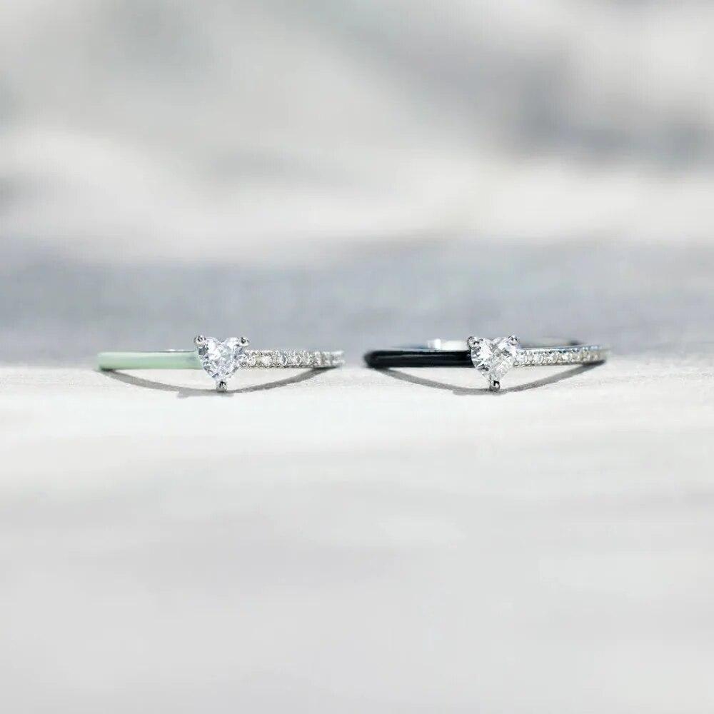 Аутентичные кольца из стерлингового серебра 925 пробы с сердечками, прямоугольные эмалированные кольца с фианитами для женщин, свадебные украшения для помолвки