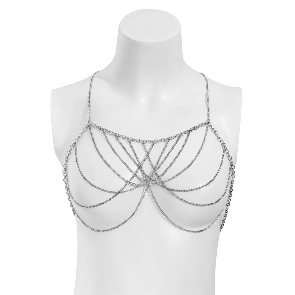 Аксессуары, простая полая цепочка через плечо, сексуальная металлическая цепочка на грудь, одежда для бикини для женщин